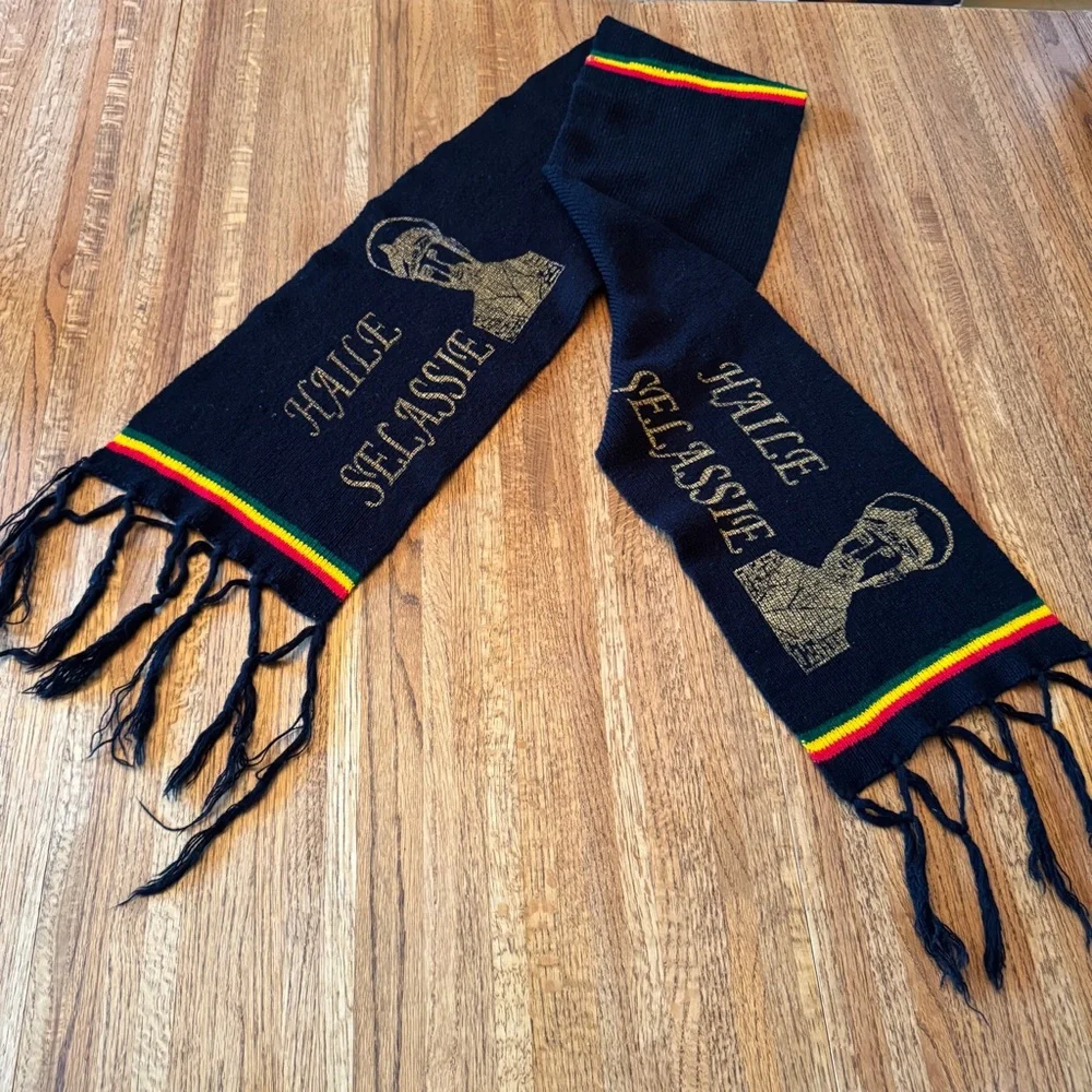 Vintage Haile Selassie Knit Scarf - Rasta/Reggae- Memorabilia: Red, Gold, Green